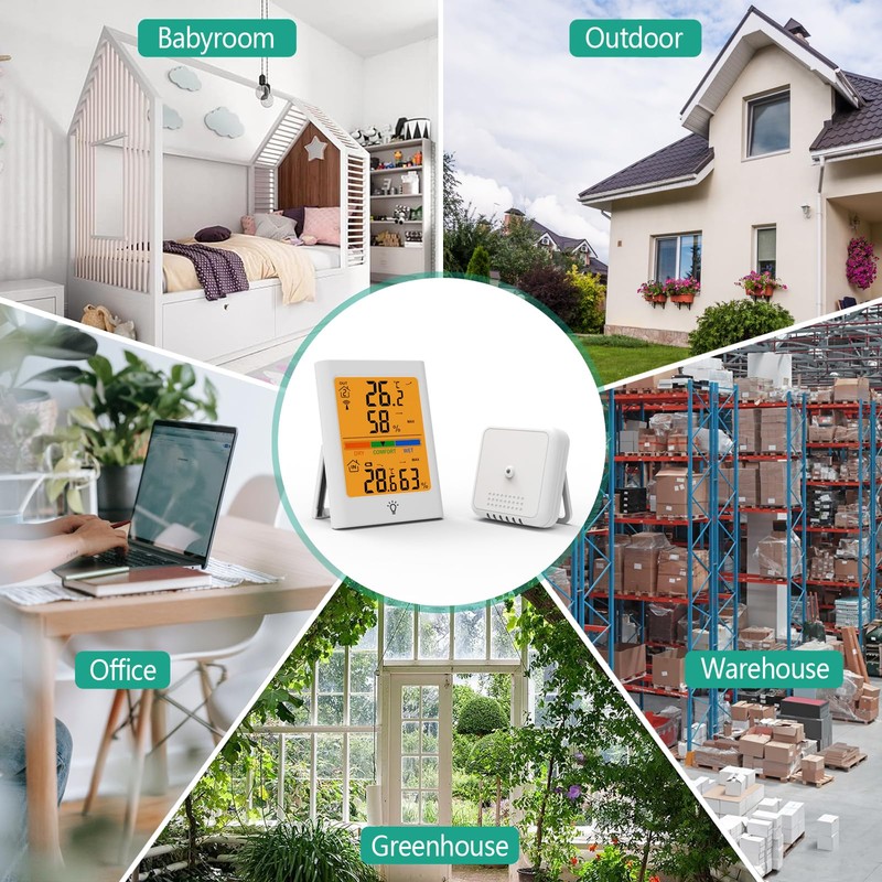 Indoor Outdoor Thermometer Wireless, Digital Temperature Humidity Monitor with 330FT