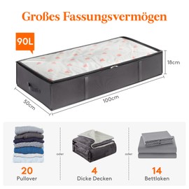 Lifewit Under Bed Storage Bins 4 Pack Storage Bags for Blankets Large Capacity and Reinforced Handle for Duvets, Sheets, Clothes, Bedroom, Wardrobe, Grey