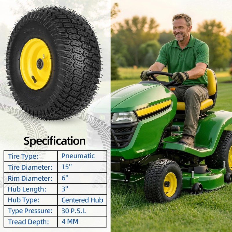 GICOOL 15x6.00-6nhs Lawn Mower Tire Assembly, 15x6-6 Riding Lawnmowers and