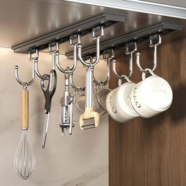 YIZHIYZ Utensil Rack with Hooks, Wall Mounted Kitchen Storage Organizer (6)