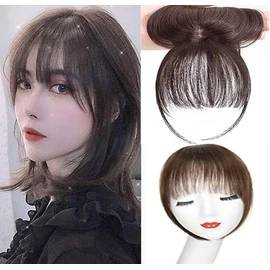 2 Piezas Extensión de Flequillo,Fleco Postizo Cabello Natural, Flequillo de Cabello Humano con Clip para Mujer, Pelo Simulado de Alta Calidad, Más Flequillo y Patillas Más Tupidos (Marron oscuro)