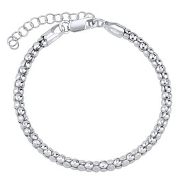 SILVEGO - TTT3000NHB - Anklet for Women Made of 925 Silver Popcorn, 24 cm, Silver