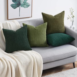 Topfinel Cushion Cover, 45 x 45 cm, Green, Set of 4, Corduroy Gradient Cushion Covers, Decorative Cushion Cover, Sofa Cushion, Couch Cushion for Sofa, Bedroom, Living Room, Balcony, Children, Fluffy