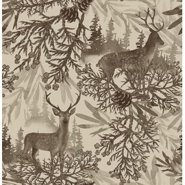 MuralPeel Boho Animals Forest Deer Vintage Pine Tree Leaf Peel and Stick Wallpaper Self Adhesive Removable Easy Peel Off Contact Paper Stick on Wall Paper for Bedroom Cabinet Renter Friendly