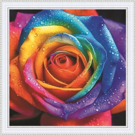 Amiiba Pre Printed Cross Stitch Kits for Adults, Rainbow Rose 11ct Stamped Embroidery Kits DIY Wall Art Decor for Beginners (Rose)