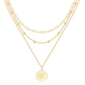 KSF Gold Initial Layered Necklaces for Women Trendy 18K Gold Plated Choker Chain Letter Necklace Sets Stack Layering Jewelry Non Tarnish Coin Pendants