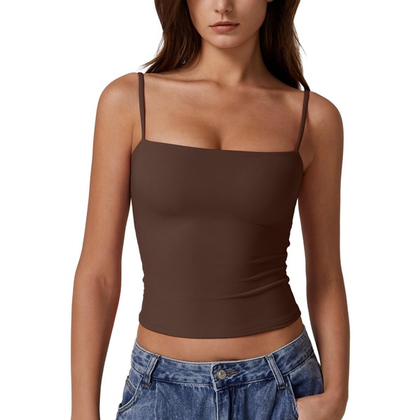 QINSEN Women's Sleeveless Tank Top Scoop Neck Double Layer Spring