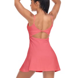 Womens Tennis Dress, with Adjustable Straps & Built-in Bra Athletic Golf Dresses for Women Workout Exercise Pink