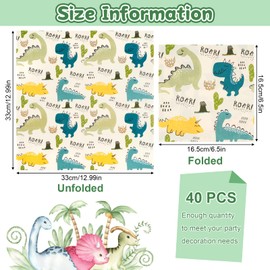 40 Stück Dino Servietten Geburtstag, Dinosaurier Happy Birthday Servietten, 33 x 33cm Papierservietten Kindergeburtstag für Junge Mädchen Geburtstag Dino Party Deko