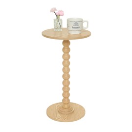 Fultyle Round Side Table, Small Drink Table for Small Spaces, Modern Accent End Table with Solid Wood Leg for Living Room, Bedroom, Corners, and Office (Natural)