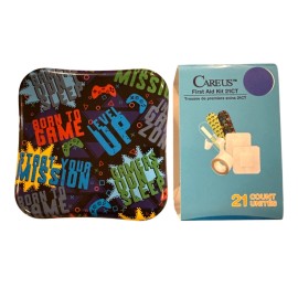 CAREUS First Aid Kit Assorted Bandages Gamer Design Protects 21ct NEW! Tin Kit