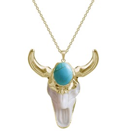 Vintage Bull Necklace Skull Jewelry - Boho Western Turquoise Necklace for Men & Women, December Birthstone