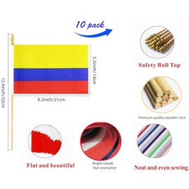 10 Pack Colombia Flags -CO Handheld Flag- 5x8 in,Colombians Mini Flag. Suitable For Party Decorations, Store Displays, Bar Decorations And National Day Parades.