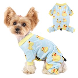 DaFuEn Dog Pajamas for Small Dogs, 4-Leg Puppy Onesie Jumpsuit, Soft & Stretchy Pet Bodysuit with Adjustable Fit, Anti-Shedding Sleepwear for Boy & Girl Dogs (Duck,XS)