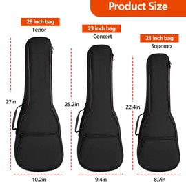 LFSEMINI Ukulele Case, Black Gig Bag for 21-23-26 Inch Ukuleles, Durable Padded Bag with Adjustable Straps for Concert, Soprano, Tenor (23 inch)
