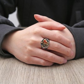 HZMAN Knights Templar Ring for Men Stainless Steel Medieval Red Cross Design Retro Ring Jewelry Gift (Size,9)