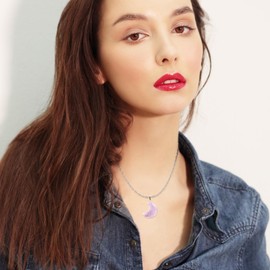 Meztole Crescent Moon Necklace Reiki Healing Crystal Necklace Stone Moon Pendant Necklaces Natural Stone Quartz Jewelry for Women (A)