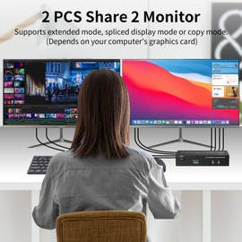 LUKFOCAB Dual Monitor HDMI + DisplayPort KVM Switch 2 Monitors 2 Computers with 3 USB 3.0 Ports, Support 4K@60Hz Copy Extended Splicing Display, Wired Extension Button & 2 USB Cables Included