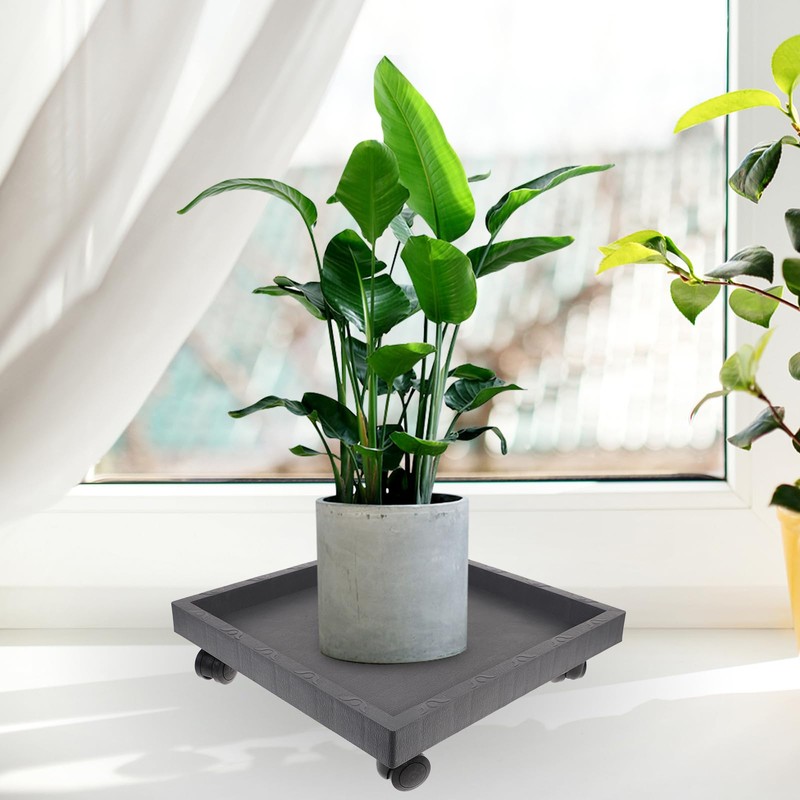 DOITOOL 14.2 Inch Square Plant Saucer with Wheels, Heavy Duty