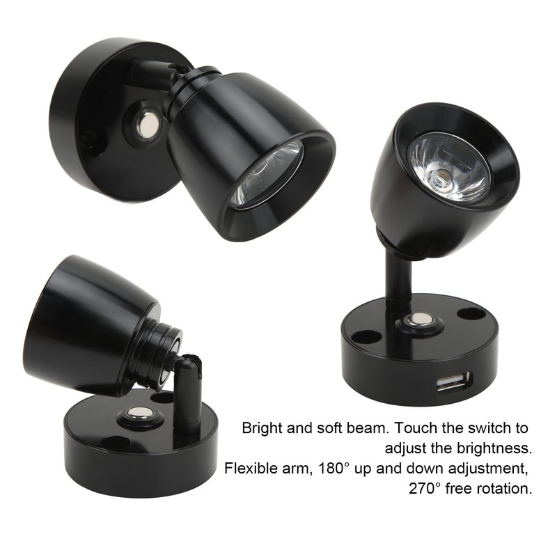 RV LED Reading Light Press Dimming Switch USB Port Wall