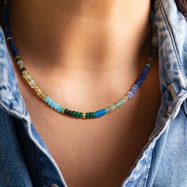 KELORIS PATH Beaded Necklace for Women, Colorful Gemstone Boho Bead Choker for Beach, Trendy Summer Natural Stone Jewelry Gifts(03)