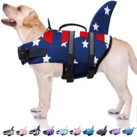 Bess Bridal Dog Life Jacket - Shark Life Vest for Swimming Boating - Reflective Lifejacket Swimsuit for Small Medium Large Dogs - High Buoyancy Lifesaver Preserver with Rescue Handle, USA Flag M