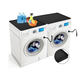 WEMA 2 PCS Washer and Dryer Covers for the Top, 27''x 27'' (Black) Silicone Dryer Mat Waterproof Washing Machine Cover & 2 PCS Front Load Washer Door Prop - Magnetic Washing Machine Door Holder