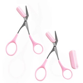 2Pcs Pink eyebrow Trimmer, Eyebrow Shaping Knife Universal Trimmer/Comb Eyelash Hair Scissors Cutter Shaper Beauty Tool stainless Steel Skin Care Tools