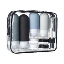 Azpione 16 Piece Set (Shampoo to Skin Care) For Your Daily Care, Travel Bottle & Refill Container Set, Clear Pouch Included, Can Be Cared On Airplane, Entire Cosmetics & Skin Care, Monotone