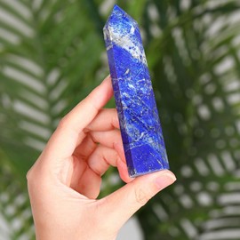 QINJIEJIE Lapis Lazuli Crystals Tower 4 Inch Large Healing Stone Crystal Stone Towers 1 Piece Rock Crystal Hexagonal Point Bars Gemstones for Wicca Crystal Grid Reiki Meditation 9-10 cm