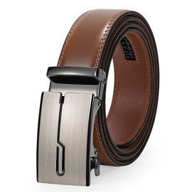 JASGOOD Men Leather Ratchet Sliding Suit Belt with Automatic Buckle 3.5cm Wide，Brown