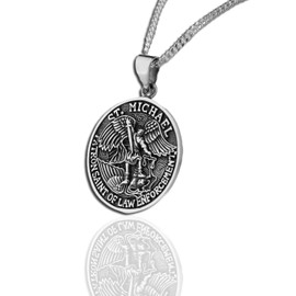 Archangel Saint Michael Pendant Necklace, Protection, Free Engraving,Solid 925 Sterling Silver,Quality -KimnKim K2-2