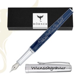 Hörner Terra High-Quality Fountain Pen Blue with Engraving, Premium Gift Box, Ink in Black, Luxury Design, Elegant Nib, Made in Germany, Attractive Pen for Men and Women