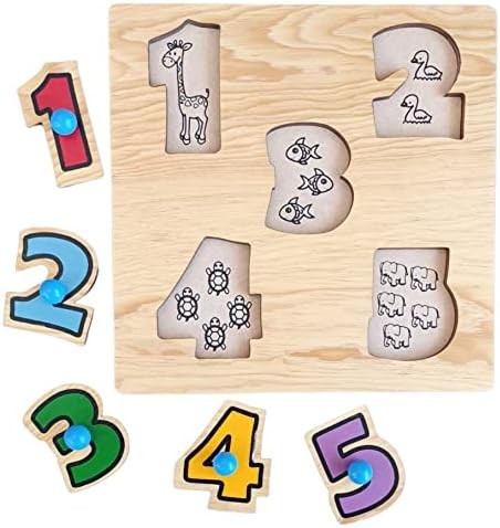 Rompecabezas de Madera con pija para niños pequeños - Números y Cantidades 1 al 5 - Aprendizaje temprano Educativo - Rompecabezas Clavija de Madera -