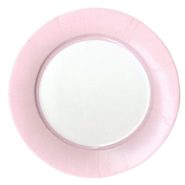 Caspari Linen Border Paper Dinner Plates in Petal Pink - Pack of 8