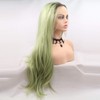 Xiweiya Long Matcha Green Wig Synthetic Lace Front Wigs Middle