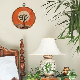 BCUANGD Western Round Wall Art Decor - Retro Desert Landscape Wall Art Canvas Frame Artwork Prints, Rustic Vintage Sun Tree Round Wall Hanging Decorations for Home Farmhouse Bedroom, 10"x10"