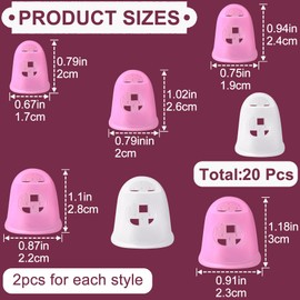 ANCIRS 20 Pcs Rubber Finger Tips, 5 Sizes Guitar Fingertip Protector Pads, Thimble Finger Tips Cover, Breathable Thimble Finger Grips for Sorting Paper, Money Counting, Hand Sewing (Pink, White)
