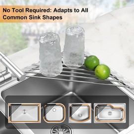Corner Sink Caddy Triangle Dish Drying Rack for Sink Corner, Sponge Holder Roll Up Dish Drying Rack Over The Sink, Stainless Steel Kitchen Sink Organizer Drainer Mat Sponge Caddy for Counter Storage