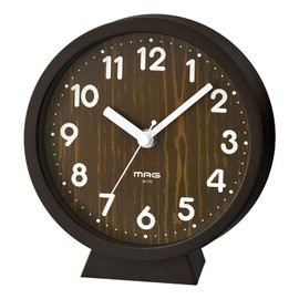 MAG Small Compact Wall Clock, Table Clock, Wall/Table Dual-Purpose Stand, Analog, Cute, Stylish, Interior, Woody Wood-grain, Silent, Continuous Second Hand, Diameter 5.9 inches (15.0 cm), Brown