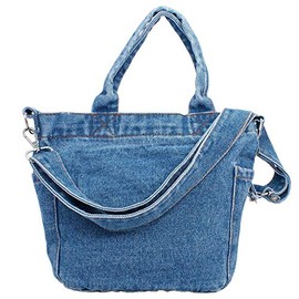 Giselle Women's Denim Shoulder Tote Bag with Side Pockets, Zipper, Mini Shoulder Bag, Cross-body Design, Small Bag, blue (light)