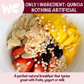 Puffed Quinoa Cereal + Nothing – Vegan – Gluten Free – Non-GMO – [1 LB] Try Quinoa Pops as Snacks – Cereal – Salad Topper for Sustainable Energy – Crunchy Quinoa is Good Mood Food – by Wholefort