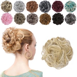 GIRLSHOW Elastic Wave Curly Hair Buns Chignons Hair Scrunchy Extensions Wrap Ponytail Updos Tousled Bun Hairpieces for Women Girls (22H613)