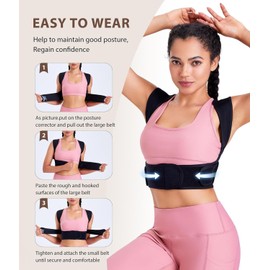 KUMAYES Posture Corrector, Upper Back Lumbar Support Straightener Strap, Neck and Shoulder Brace Belt for Women & Men Hunchback Scoliosis Spine Align Wrong Sitting Correction (Pink, XL-2XL)