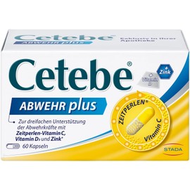 CETEBE Abwehr Plus - Dietary Supplement for Triple Support of Defense with Time Beads - Vitamin C, Vitamin D and Zinc - 1 x 60 Capsules