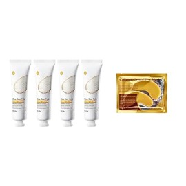 Kit 4 Cremas De Manos Extracto De Arroz+ 1 Par de Mascarilla de colageno para ojos con base de Oro, Aclara Regenera Antiedad Despigmentante, 4 Unidades de 30g, 120g, Humecta, Quita Manchas,Elimina ojeras y líneas finas, reducir las bolsas de los ojos