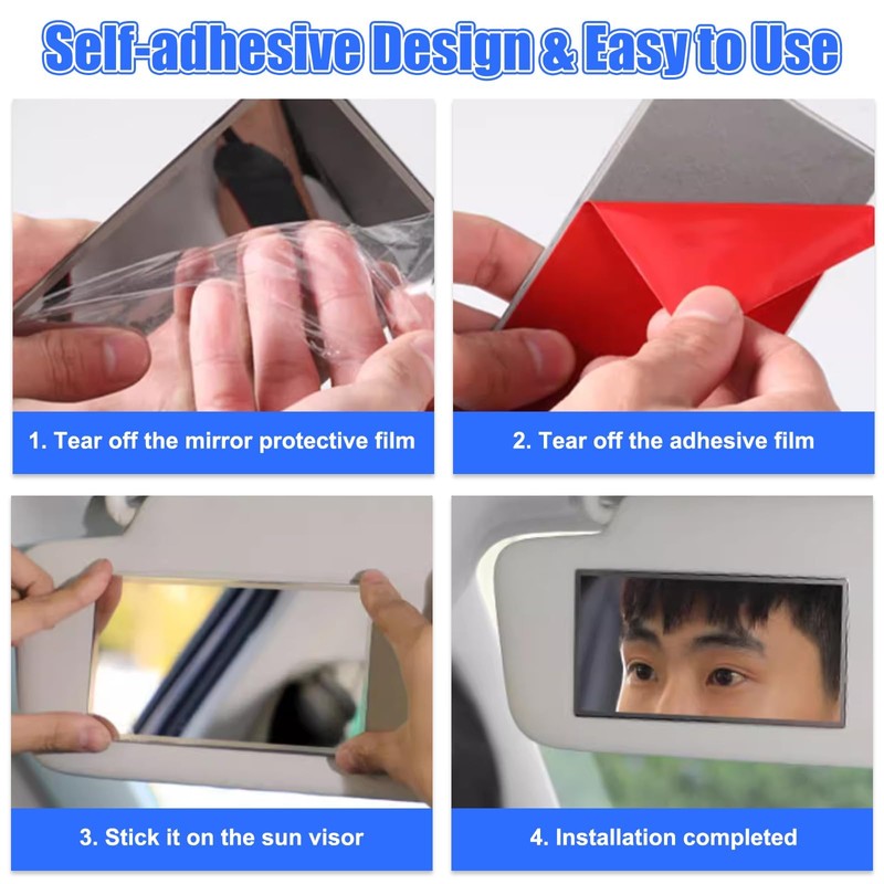 2 PCS Auto Sun Visor HD Makeup Mirror, Self-Adhesive Universal