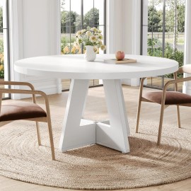US Local Round Dining Table for 4-6 People, 47 Inches White Circle Dinner Kitchen Dining Room Table with Wooden Pedestal Basesize: 47.24"D x 47.24"W x 29.53"H, color: White