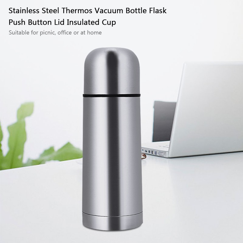 Stainless Steel Thermos Vacuum Bottle Flask Push Button Lid Insulated
