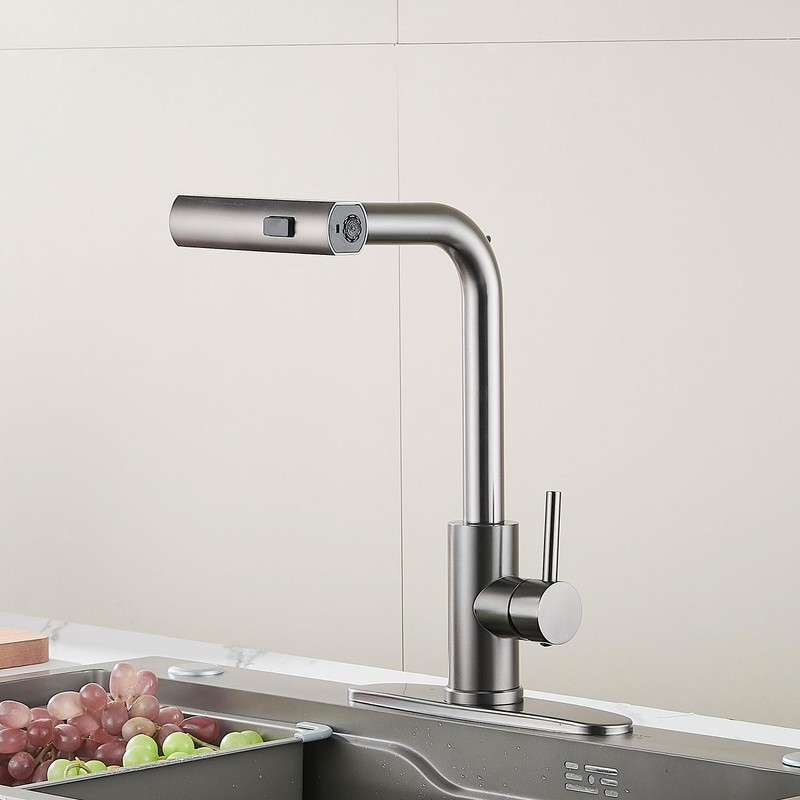 AVSIILE Kitchen Faucet with Pull Down Sprayer, Gun Grey Waterfall